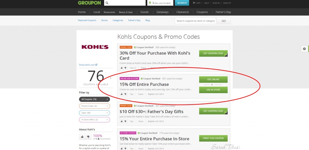 Kohls Coupon 15 Off Entire Purchase Groupon