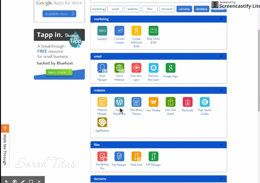 Colorful Bluehost website hosting dashboard page for your mom blog