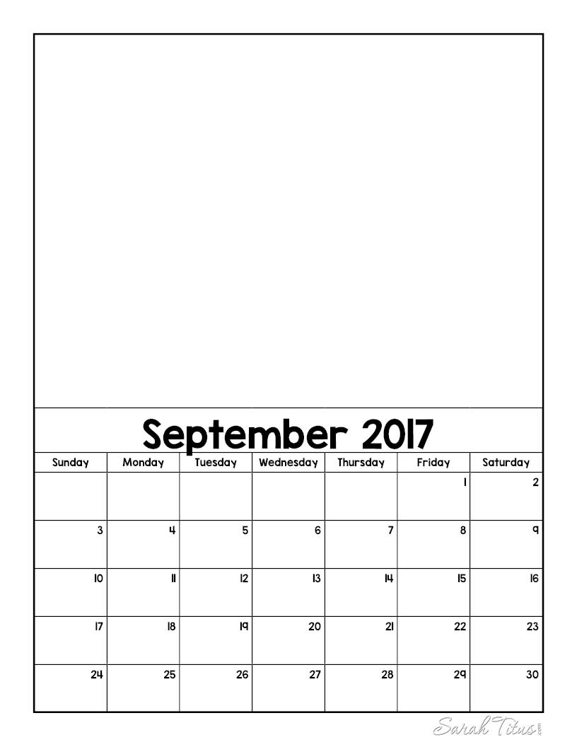 Free Blank Online Calendar September 2017 Sarah Titus