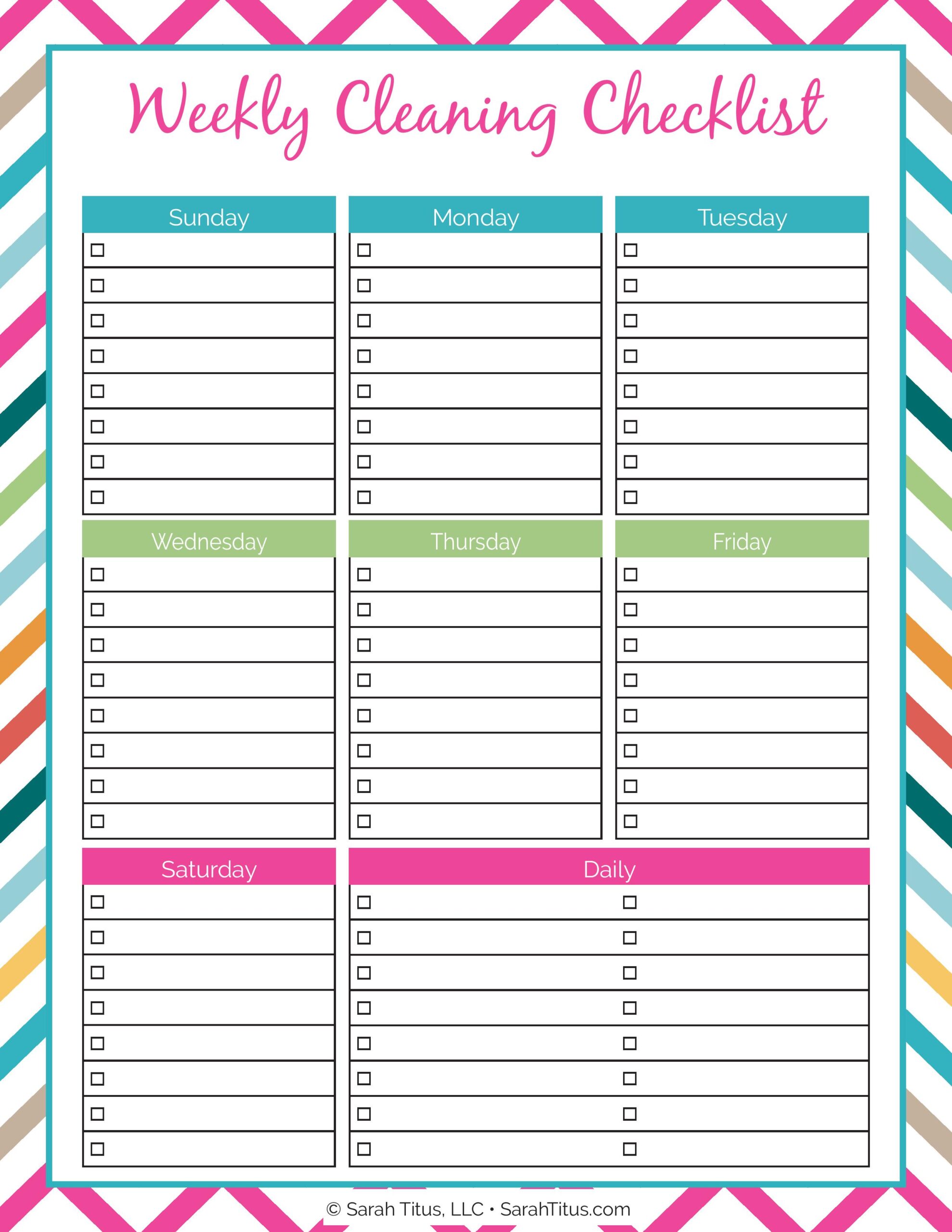 Free Printable Weekly Cleaning Checklist The Holy Mess - Riset