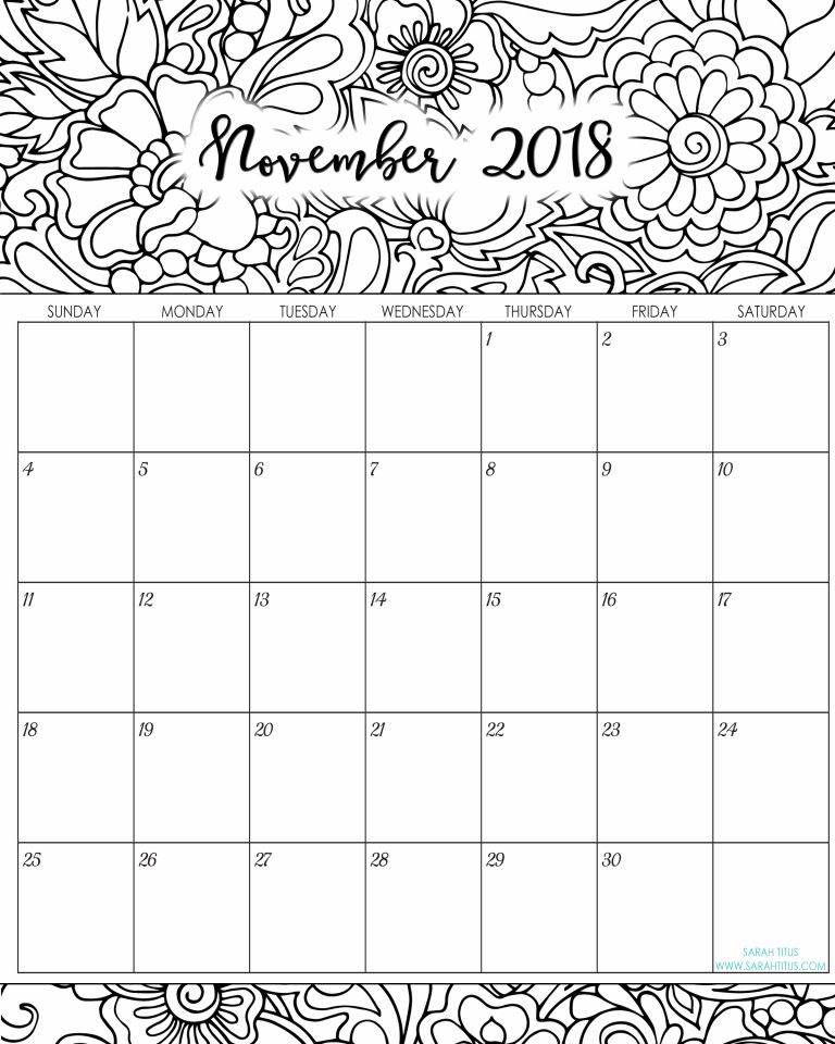 Free Blank Online Calendars November 2018 - Sarah Titus