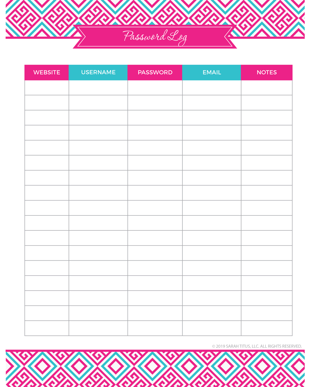 Password Logs & Trackers - 25 FREE Printables