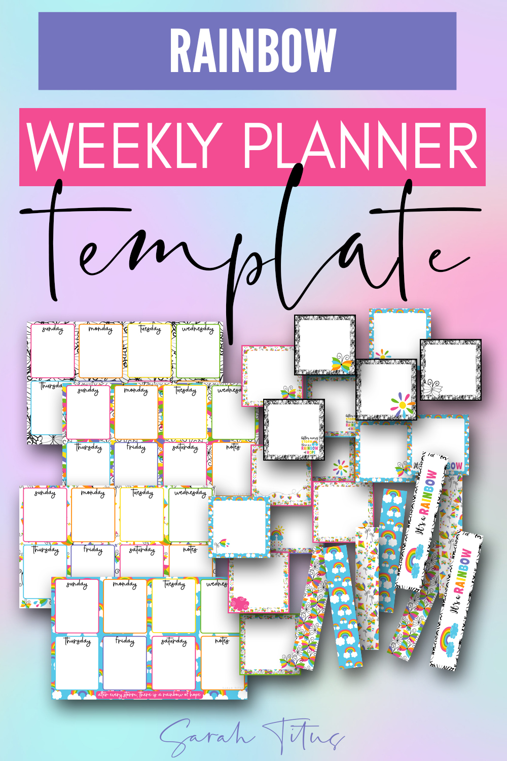 rainbow printable weekly planner template sarah titus