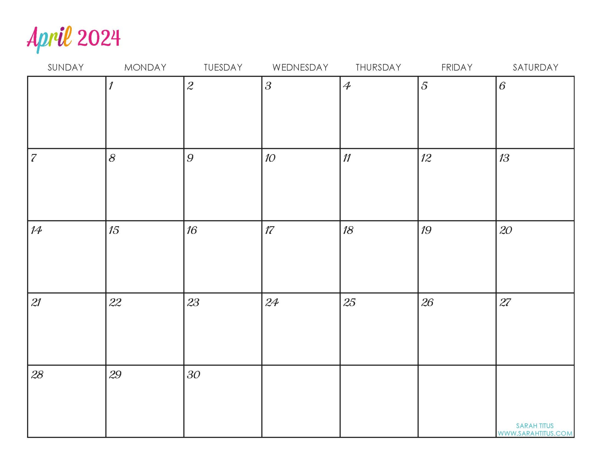 Custom Editable 2024 Free Printable Calendars - Sarah Titus