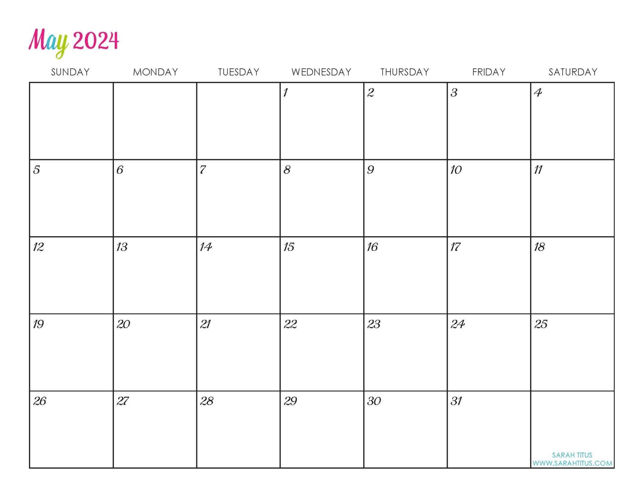 Custom Editable 2024 Free Printable Calendars Sarah Titus