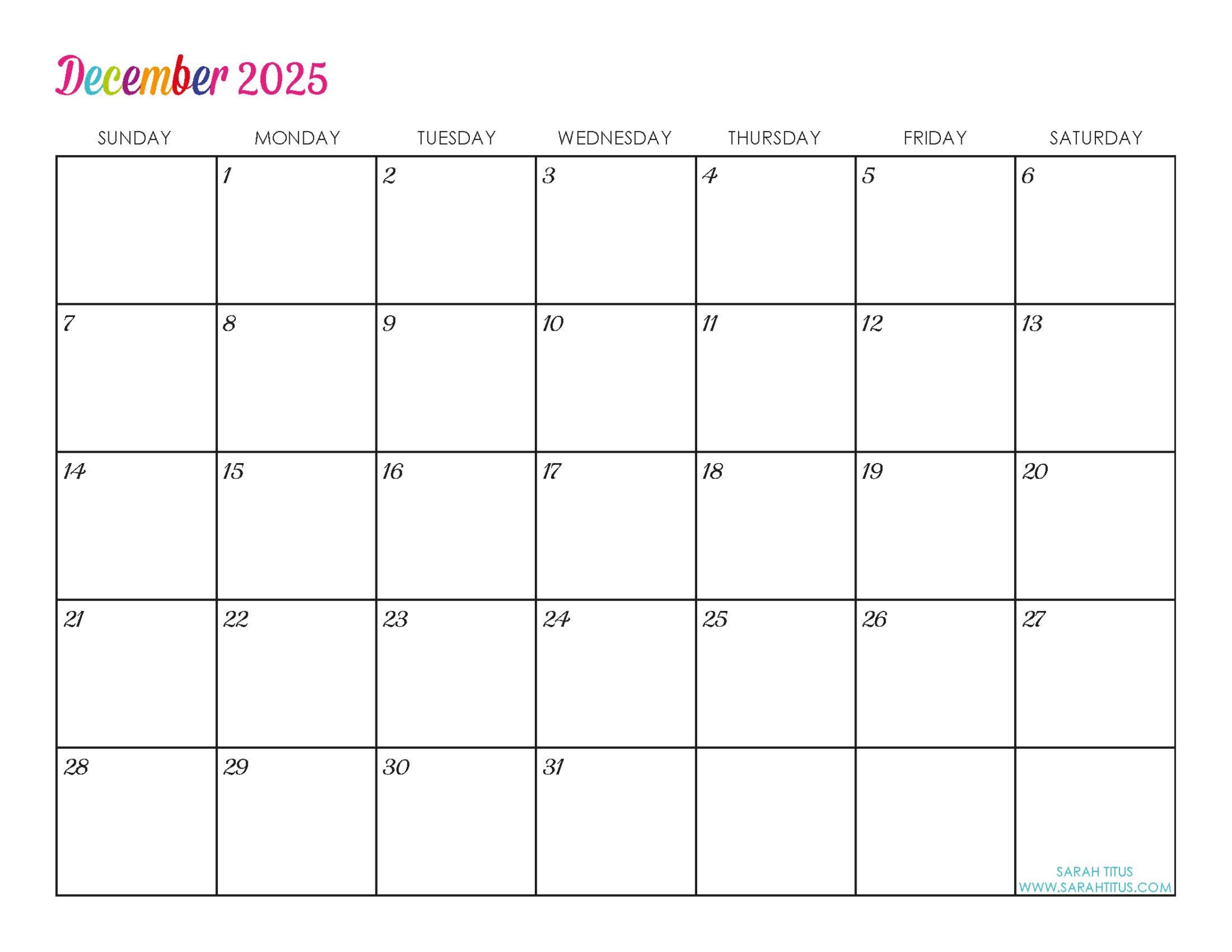 Custom Editable 2025 Free Printable Calendars Sarah Titus