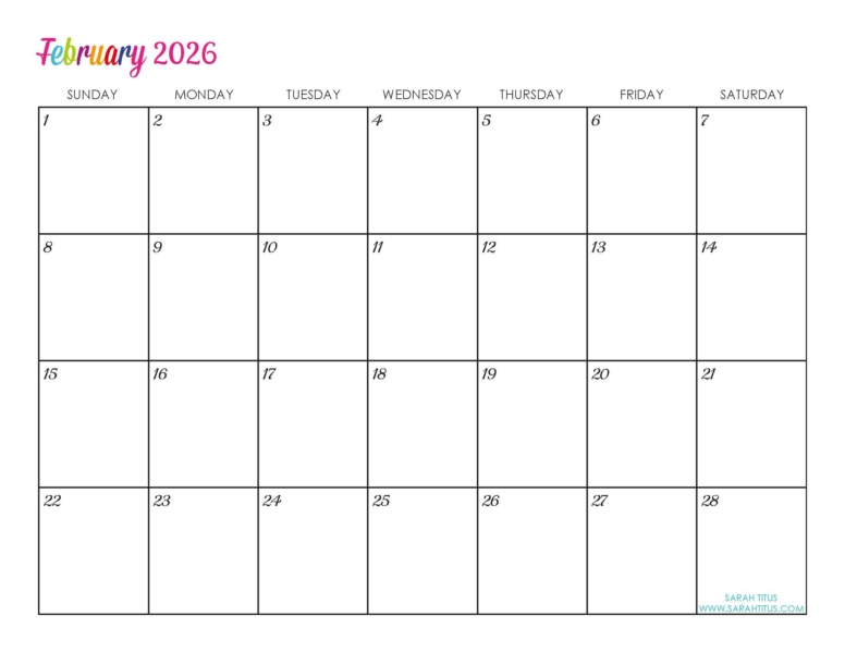 Custom Editable 2026 Free Printable Calendars - Sarah Titus