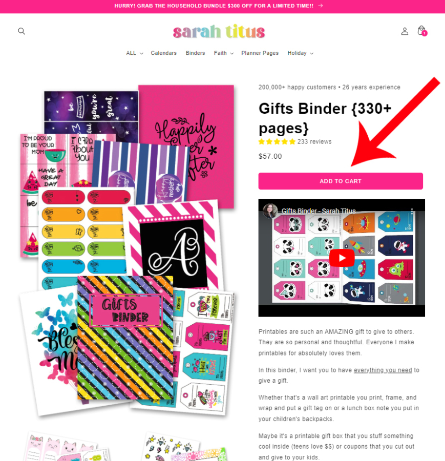 Gifts Binder - Add to Cart